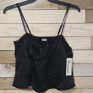 NWT Black Satin Camisole Lace Trim Bow Fairycore Spaghetti Strap Coquette Y2k